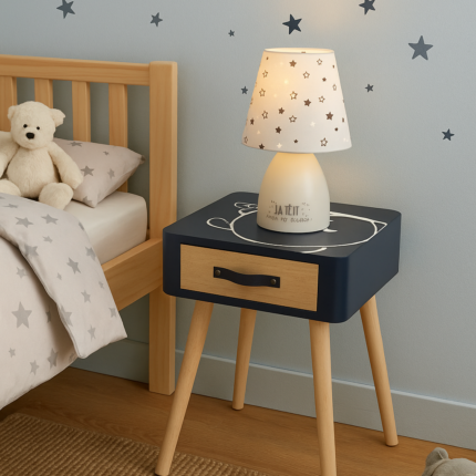 Table de Chevet Enfant "M. Heureux" 48cm Bleu