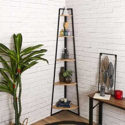 Etagère Angle "Bois Et Metal" 180cm Noir