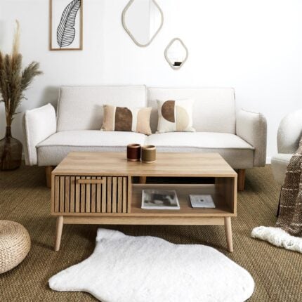 Table Basse 1 Tiroir "Klaus" 100cm Beige
