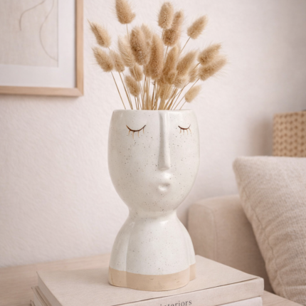 Vase Déco En Ceramique "Visage" 15cm Blanc