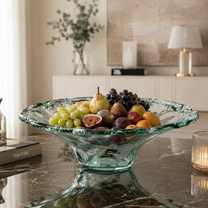 Coupe sur Pied Design "Murano" 40cm Vert d'Eau