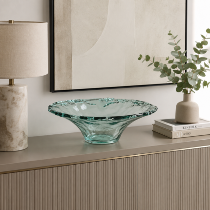 Coupe sur Pied Design "Murano" 40cm Vert d'Eau
