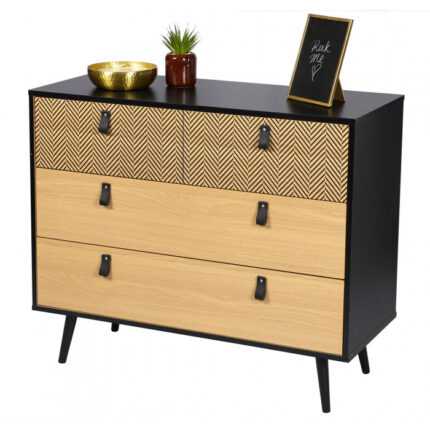Commode En Bois 3 Tiroirs «Chelsea» 100cm Noir