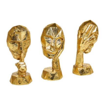 Lot De 3 Statuettes Déco "Visage" Or