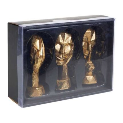 Lot De 3 Statuettes Déco "Visage" Or