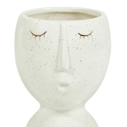 Vase Déco En Ceramique "Visage" 15cm Blanc