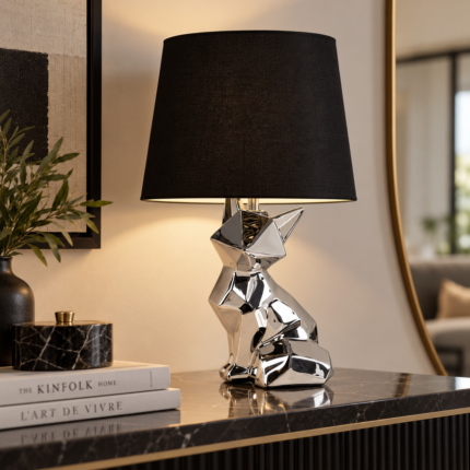 Lampe à Poser « Chat Origami » 44cm Argent