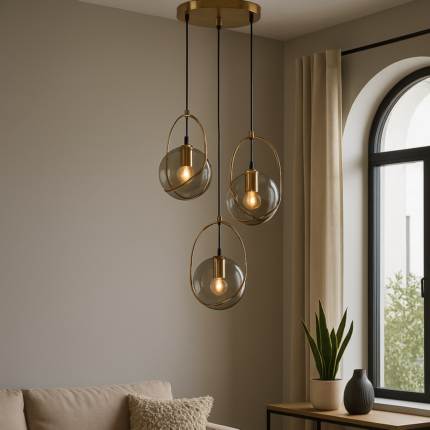 Suspension En Verre Fumé "Globe Eugénie" 75cm Doré