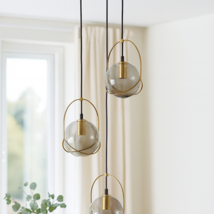 Suspension En Verre Fumé "Globe Eugénie" 75cm Doré