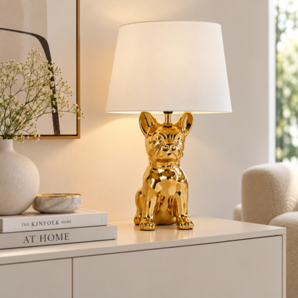 Lampe à Poser «Bouledogue» 44cm Doré & Blanc