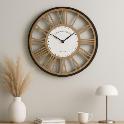 Horloge Murale " Grand Central" 50cm Naturel