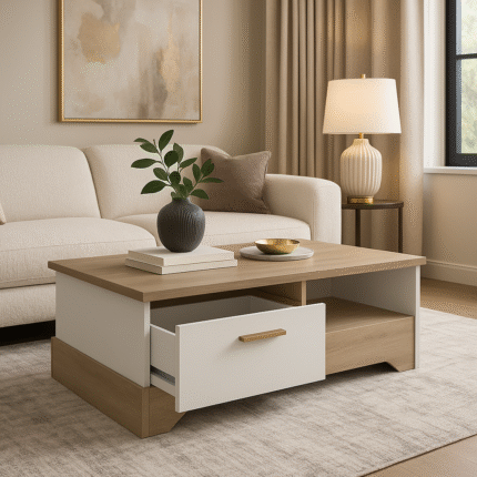 Table Basse "Cottage" 110cm Naturel & Blanc