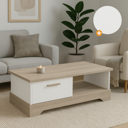 Table Basse "Cottage" 110cm Naturel & Blanc