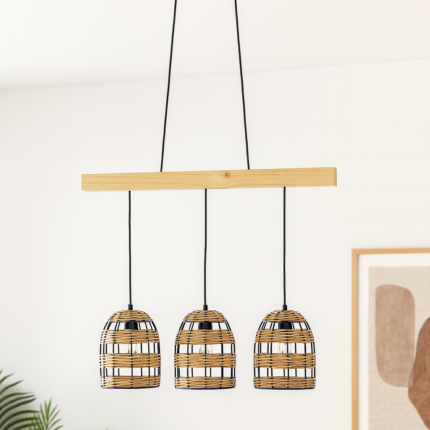 Lampe Suspension 3Têtes "Domo" 60cm Beige
