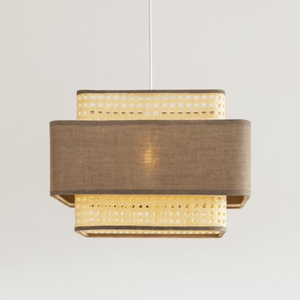 Lampe Suspension Cannage "Carre" 36cm Marron