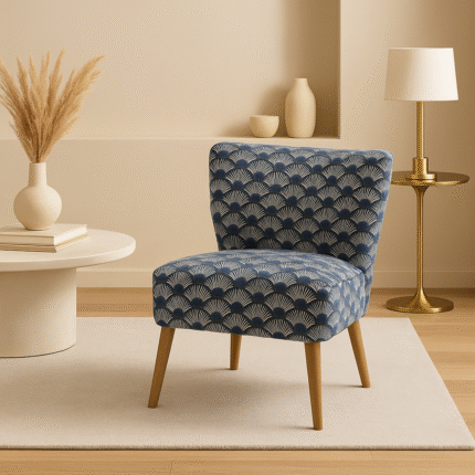 Fauteuil Velours Design "Nazca Coquillage" 80cm Bleu