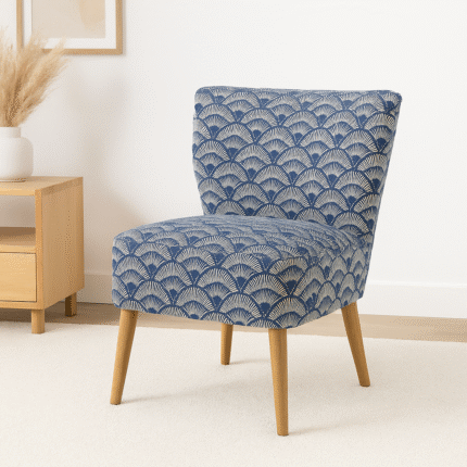Fauteuil Velours Design "Nazca Coquillage" 80cm Bleu