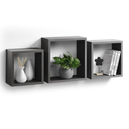 Lot De 3 Etagères Murale "Cube" 30cm Anthracite