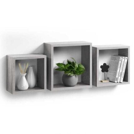 Lot De 3 Etagère Murale "Cube" 30cm Chene Blanchi