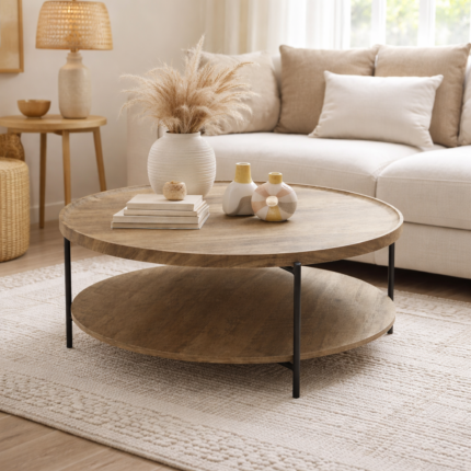 Table Basse 2 Niveaux "Bram's" 80cm Marron