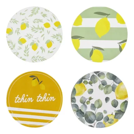 Lot De 4 Sous-Verre "Soleil" 10cm Vert & Jaune