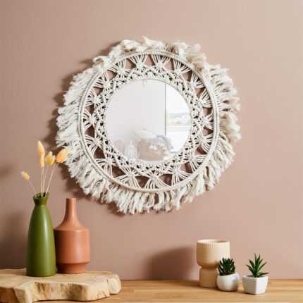 Miroir Déco Macrame "Boho" 55cm Creme