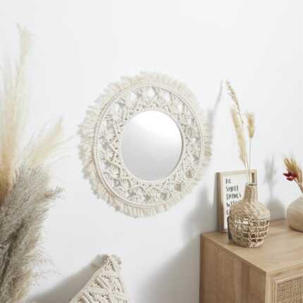 Miroir Déco Macrame "Boho" 55cm Creme