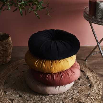 Coussin Rond En Velours "Revo" 40cm Noir