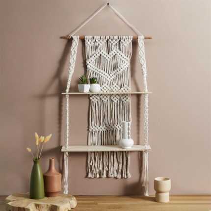 Etagère Déco 2 Niveaux "Boho" 85 cm Crème