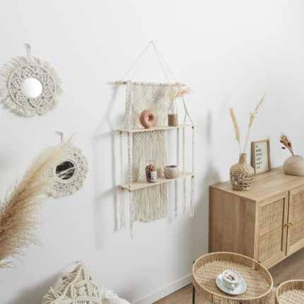 Etagère Déco 2 Niveaux "Boho" 85 cm Crème
