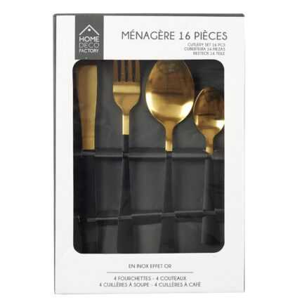 Ménagères 16 Pièces "Sofia" 21 cm Or & Noir