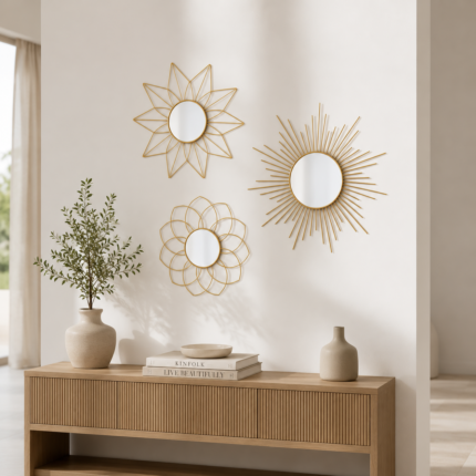Lot de 3 miroirs décoratifs "Élios" 25cm Doré