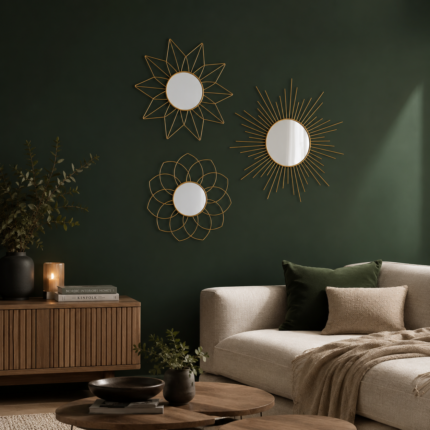 Lot de 3 miroirs décoratifs "Élios" 25cm Doré
