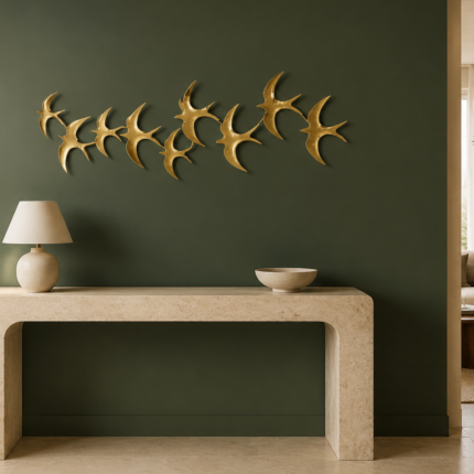 Déco Murale "Hirondelles" 102cm Dorée