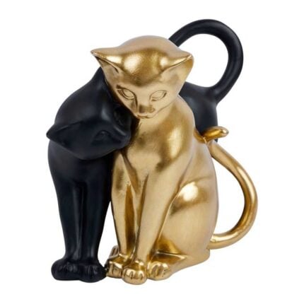 Statuette Déco "Couple Chats" 20cm Doré