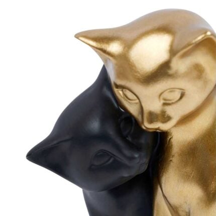 Statuette Déco "Couple Chats" 20cm Doré