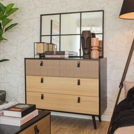 Commode En Bois 3 Tiroirs «Chelsea» 100cm Noir