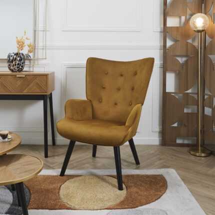 Fauteuil en Velours Côtelé "Giulia" 96cm Moutarde