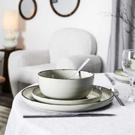 Service de Table 12 Pièces "Grès du Temps" 27cm Beige