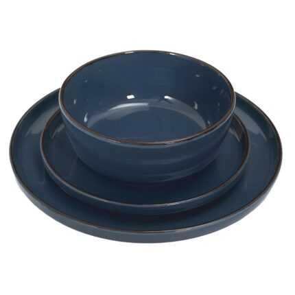 Service de Table 12 Pièces "Grès du Temps" 27cm Bleu