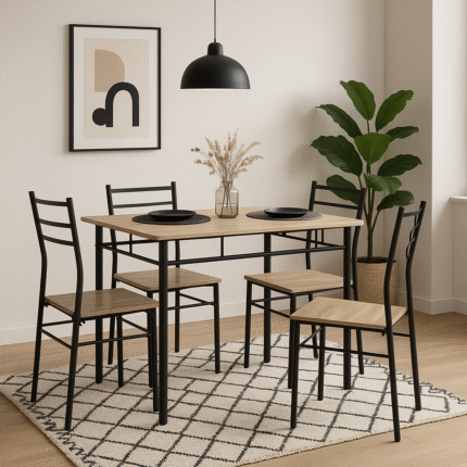 Table à Manger & 4 Chaises "Loka" 110cm Naturel