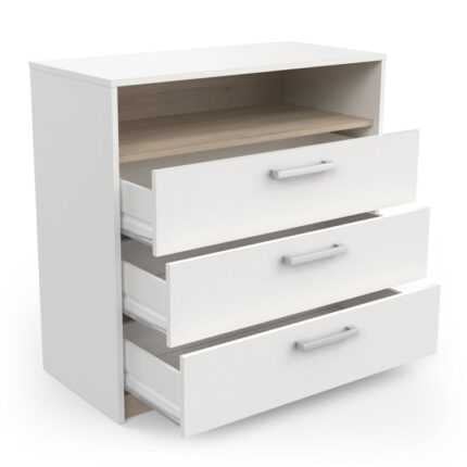 Commode 3 Tiroirs avec Niche "Watson" 85cm Blanc