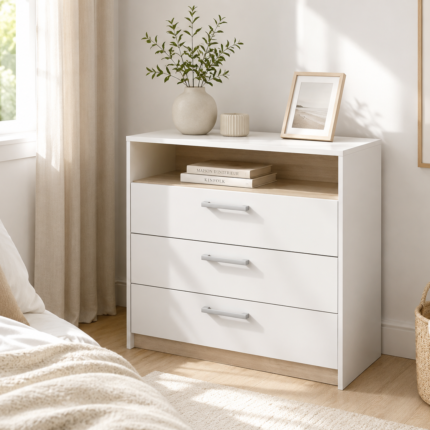 Commode 3 Tiroirs avec Niche "Watson" 85cm Blanc