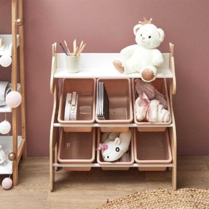 Meuble de Rangement 6 Bacs "Licorne" 71cm Rose