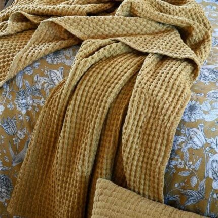 Plaid Déco Coton "Anouk" 130x160cm Moutarde