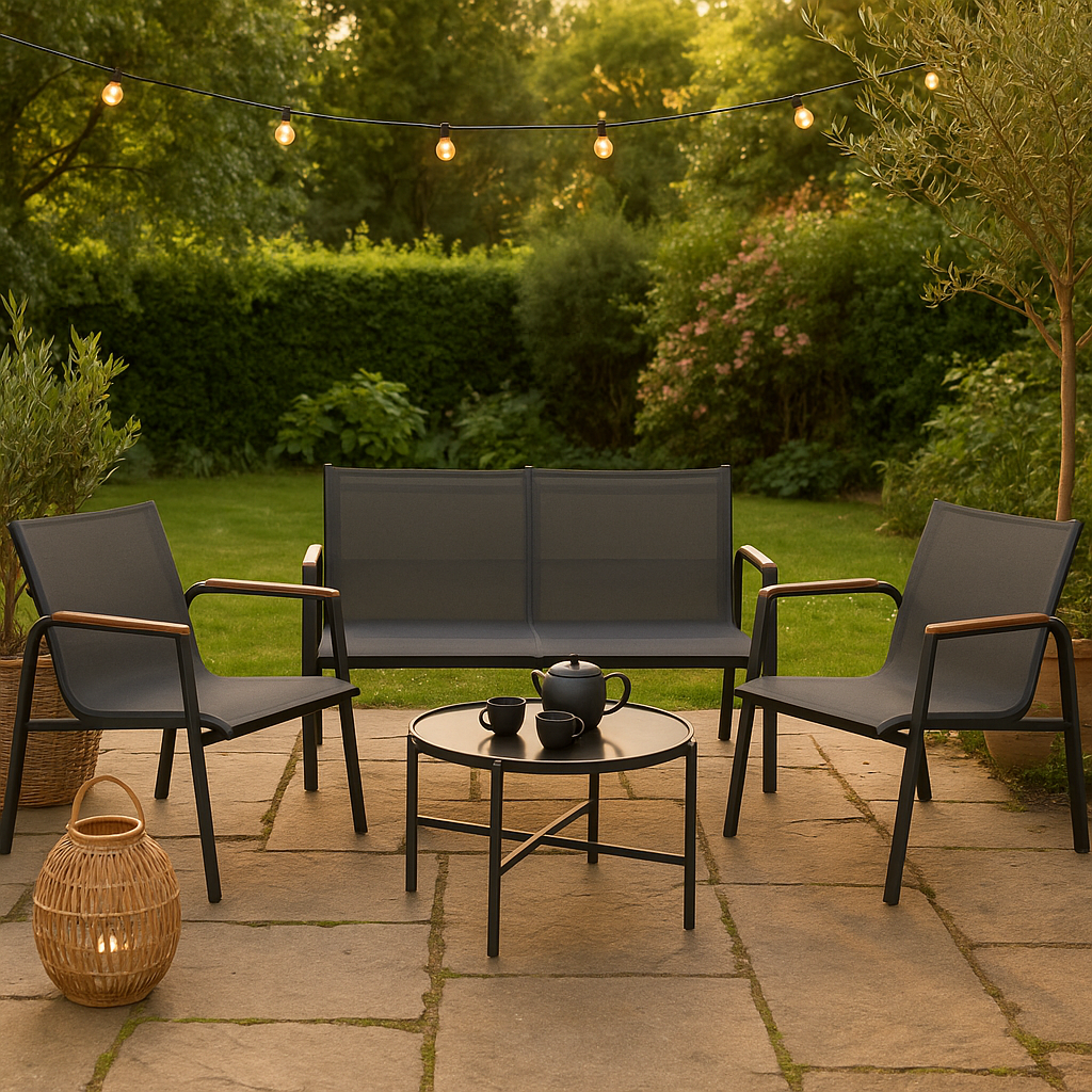Salon de Jardin 4 Places "Biarritz" 120cm Gris – Image 3