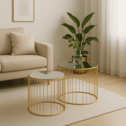 Lot de 2 Tables Basses "Boudoir chic" 70cm Doré