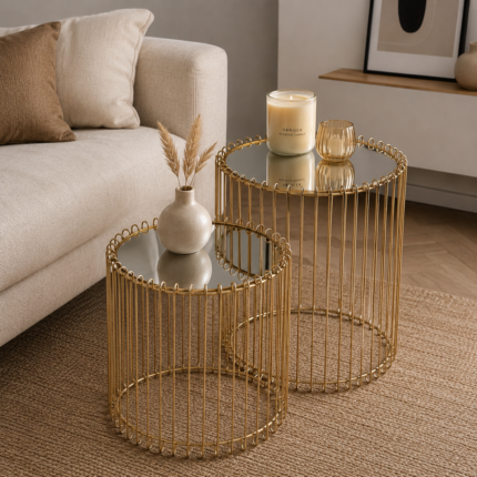 Lot de 2 Tables Basses "Boudoir chic" 70cm Doré