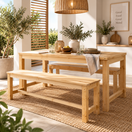 Ensemble Table & 2 Bancs "Formentera" 150cm Naturel