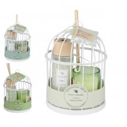 Coffret Bougies & Senteur "Fineas" 20 cm Vert